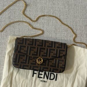 Fendi Brown FF Zucca Crossbody with Gold Chain